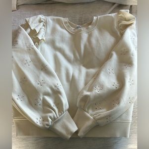 White sweatshirt - flutter sleeves, eyelet sleeves